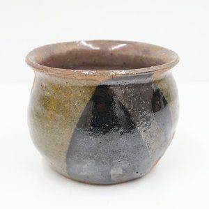 Vtg Clay Stoneware Vase Bowl Planter Drip Glaze Green Black Brown 3.75in Tall